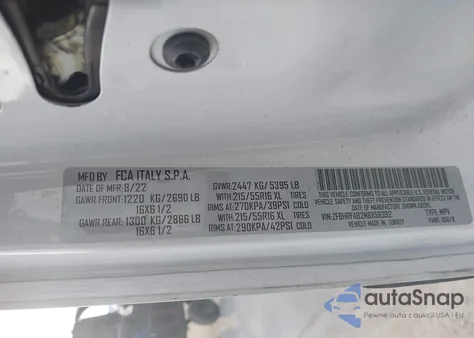 2022 Ram Promaster City Cargo Van z USA, uszkodzony, nr VIN ZFBHRFAB7N6W18113